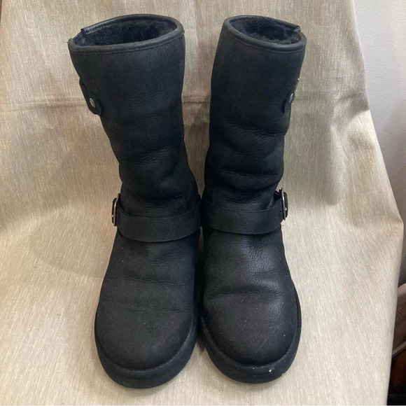 UGG Sz 6 Sutter  Water Resistant Mid-Calf Moto Leather Sheerling Lined Boots - Picture 2 of 11